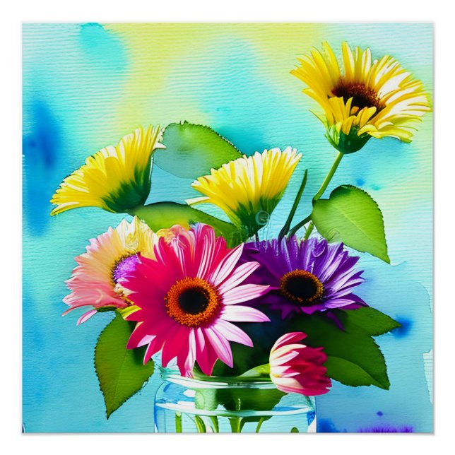 Wow Factor. Vase and Flowers. Vibrant colours Poster (Front)