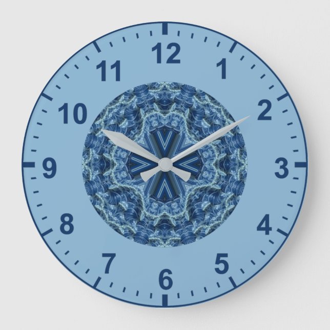 WOW! Fractal Pattern Blue and Aqua ~ Large Clock (Front)