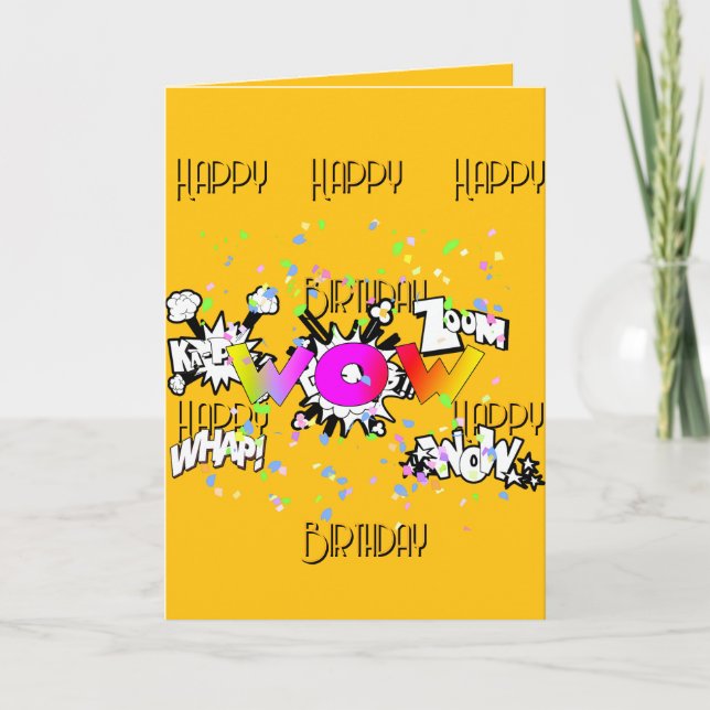 WOW! Happy Happy Birthday Yellow Greeting Card (Front)
