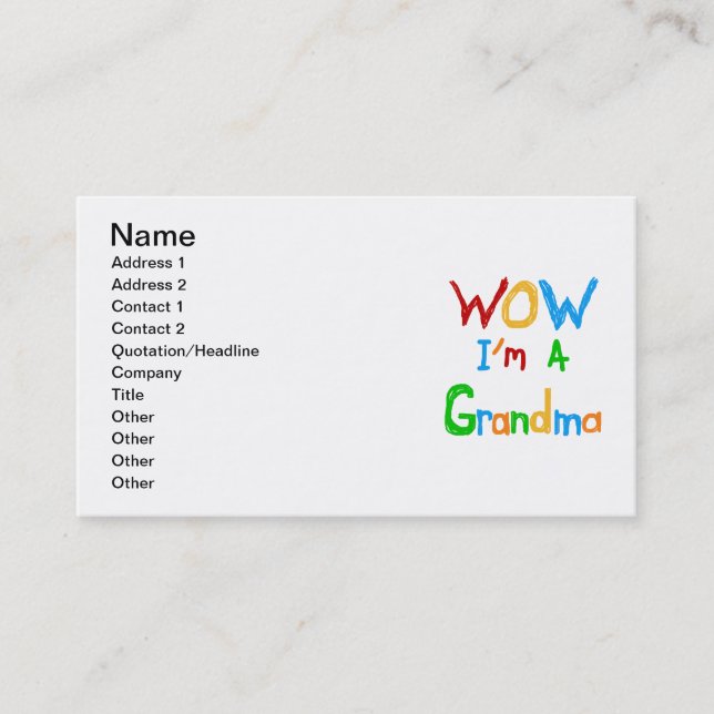 WOW I'm a Grandma T-shirts and Gifts Business Card (Front)