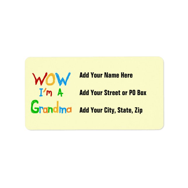 WOW I'm a Grandma T-shirts and Gifts Label (Front)