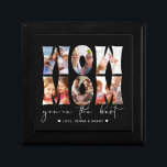 Wow Mum Quote Modern Black 6 Photo Collage Gift Box<br><div class="desc">This Mother's Day inspired custom photo collage gift box features six photos decorating the word art, "WOW MOM" and below in hand lettered modern white script typography it reads "you're the best" with personalised names to sign accented by hearts on a black background. Show your mother you love her and...</div>