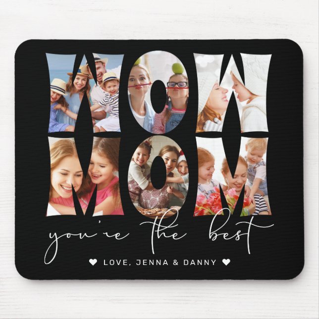 Wow Mum Quote Modern Black 6 Photo Collage Mouse Pad (Front)