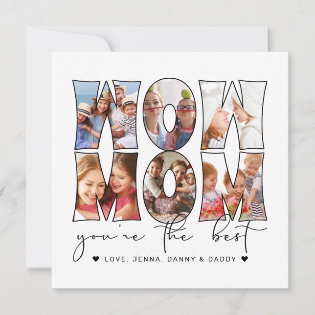 Wow Mum Quote Modern White 6 Photo Collage Holiday (Front)