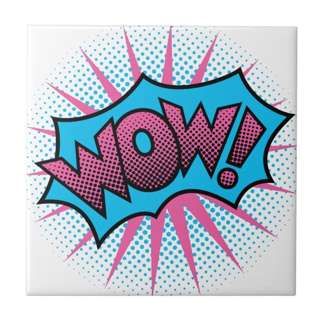 Wow Text Design Ceramic Tile (Front)