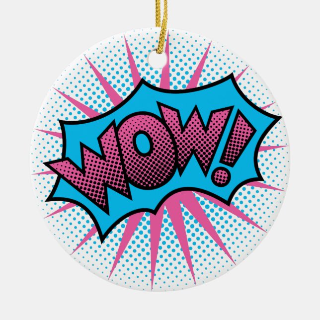 Wow Text Design Ceramic Tree Decoration (Front)