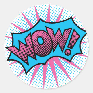 Wow Text Design Classic Round Sticker