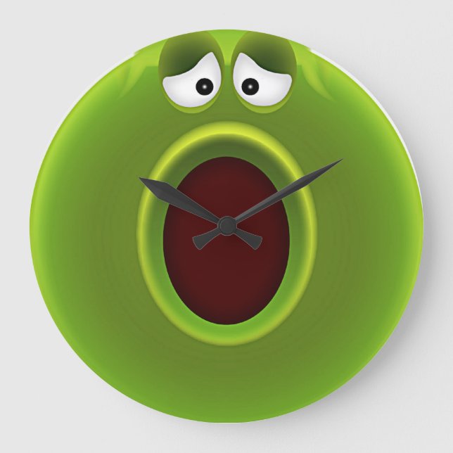 Wow! Time Flies! Cute Cartoon "WOW!" Frog Large Clock (Front)