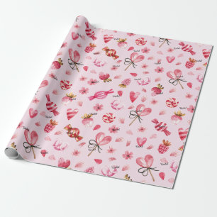 WP   Name, Candy & Hearts 29in by 6ft Valentines Wrapping Paper