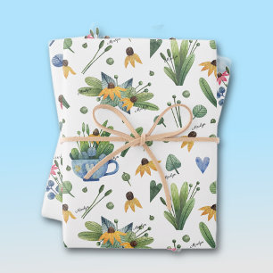 WP Names   3 Colorful 19x29 Watercolor Florals Wrapping Paper Sheet