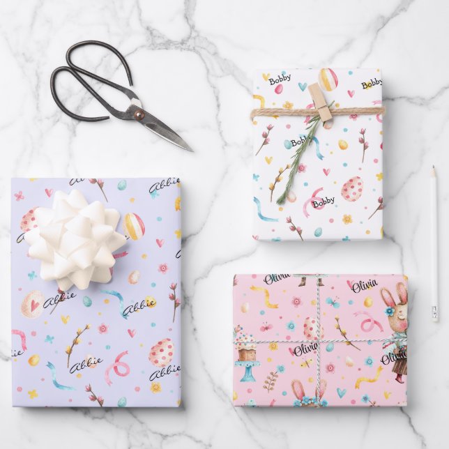 WP Names | 3-Sheets Colourful 19x29 Easter Pattern Wrapping Paper Sheet (Front)