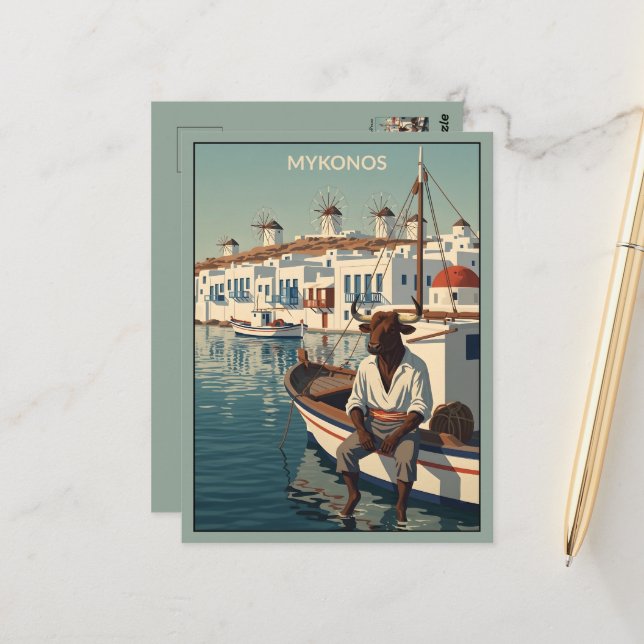 WPA Themed Mykonos  Postcard (Front/Back In Situ)
