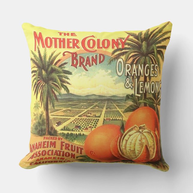 WQ PILLOW LG. Sunny California Orange Crate Label (Front)