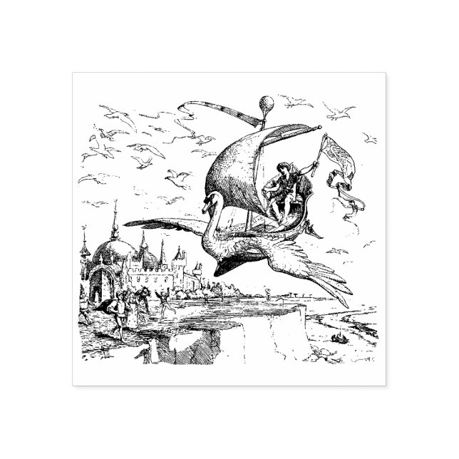 WQ RUBBER STAMP : Magical Flying Swan Boat (Imprint)