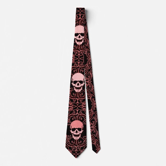 Wraithe Vintage Red Gothic Skulls Gentlemen's Tie (Front)