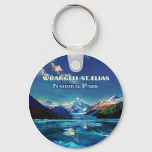 Wrangell St. Elias National Park Alaska Retro Card Key Ring
