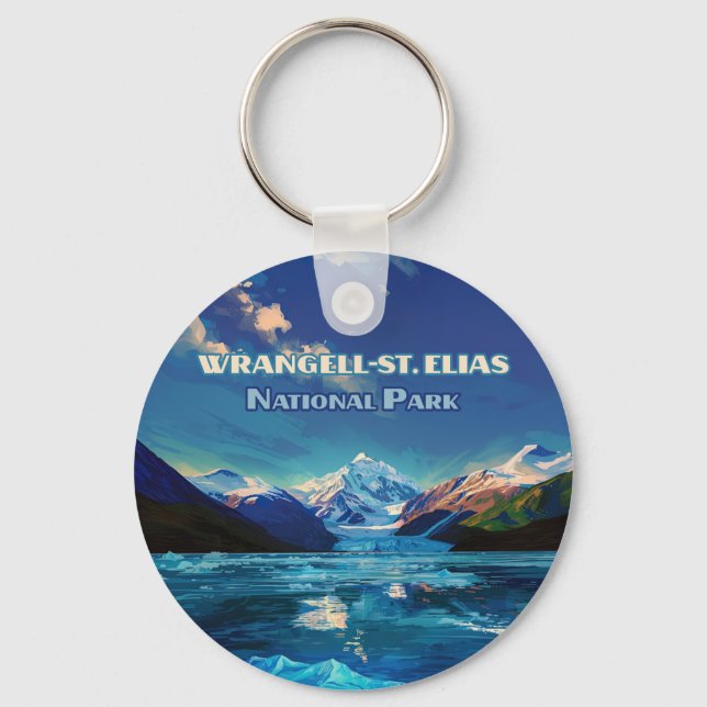 Wrangell St. Elias National Park Alaska Retro Card Key Ring (Front)
