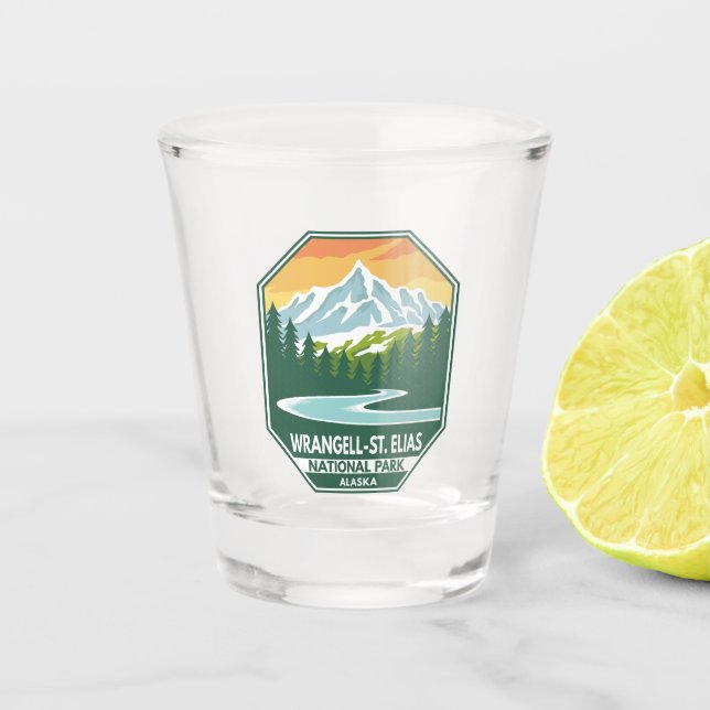 Wrangell St Elias National Park Minimal Retro Shot Glass (Front)
