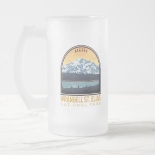 Wrangell St Elias National Park Vintage Emblem Frosted Glass Beer Mug