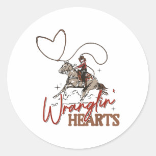 Wranglin Hearts Cowboy Western Valentines Classic Round Sticker