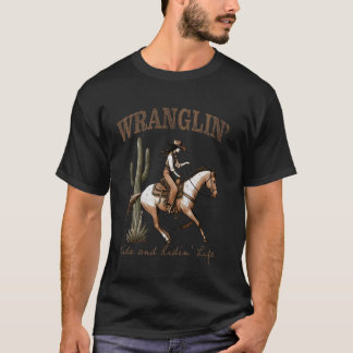 Wranglin Kids Mama Cowgirl Western Horse Mothers D T-Shirt