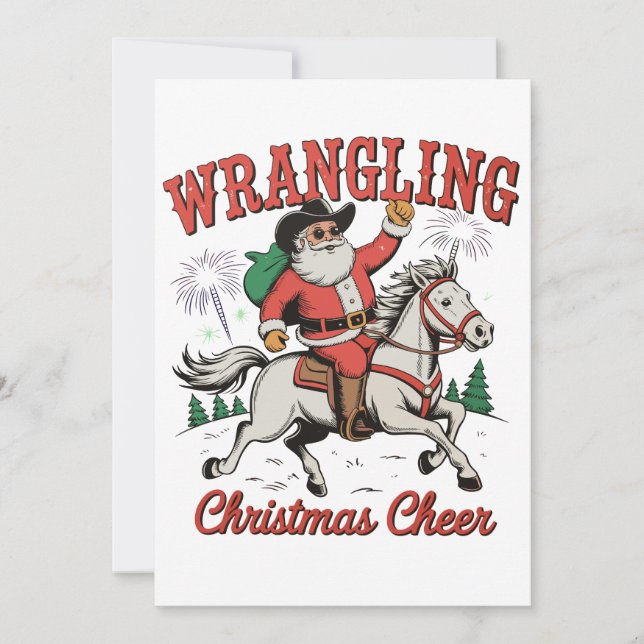 Wrangling Christmas Cheer Cowboy Santa Country Holiday Card (Front)