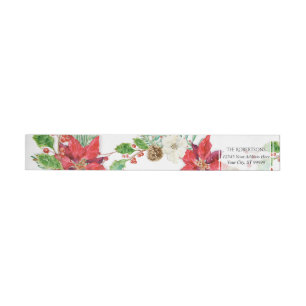 Wrap Around   Christmas Watercolor Red Poinsettia Wrap Around Label