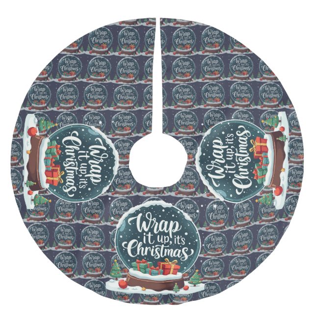 Wrap It Up It’s Christmas Snow Globe Design Brushed Polyester Tree Skirt (Front)