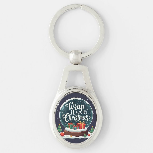 Wrap It Up It’s Christmas Snow Globe Design Key Ring (Front)