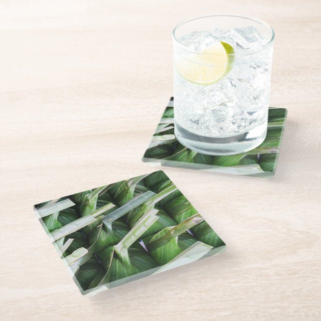 Wrapped Banana Leaf Packets Glass Coaster (Angled)