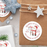 Wrapped by Elves Delivered by Reindeer Kids Classic Round Sticker<br><div class="desc">Personalised Christmas stickers for kids gifts from Santa. The labels are lettered with "wrapped by elves,  delivered by reindeer",  in whimsical typography,  which you can edit if you wish.  The cute watercolor illustration has Santa Claus with his reindeer and a cardinal.</div>