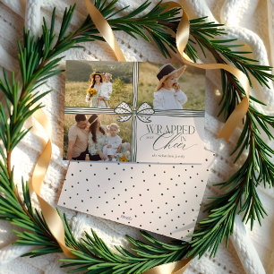 Wrapped in Cheer Elegant Bow Present Photo Collage Holiday Card