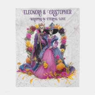 Wrapped in Eternal Love Halloween Skeleton Couple Fleece Blanket