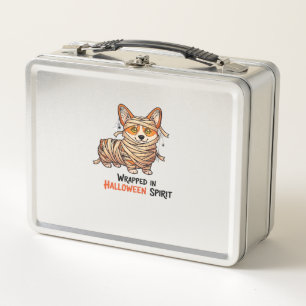 Wrapped in Halloween Spirit � Mummy Corgi with Spi Metal Lunch Box