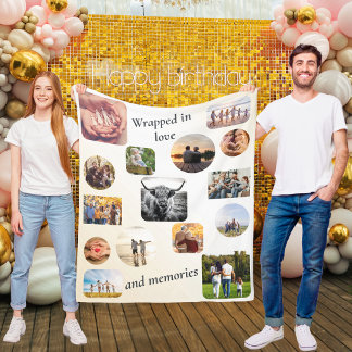 Wrapped in Love & Memories Photo Collage Birthday Fleece Blanket
