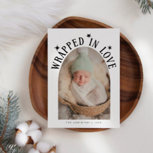 Wrapped In Love White Photo Birth Announcement