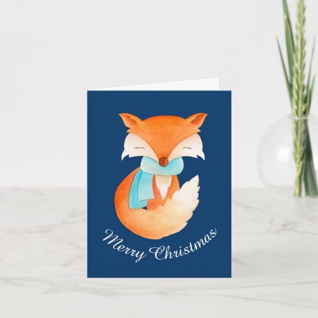 Wrapped up fox cub whimsical art Christmas card (Front)