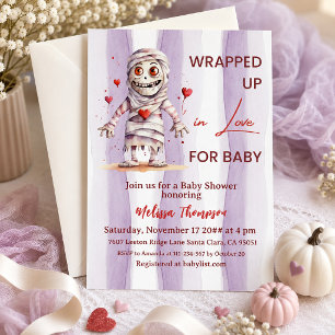 Wrapped Up in Love Lavender Mummy Baby Shower Invitation