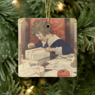 Wrapping Christmas Presents, Jessie Willcox Smith Ceramic Tree Decoration