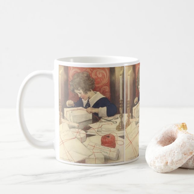 Wrapping Christmas Presents, Jessie Willcox Smith Coffee Mug (With Donut)