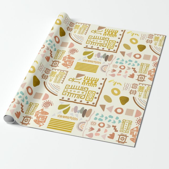 Wrapping paper 30 in x 6 ft Ancient Boho (Unrolled)