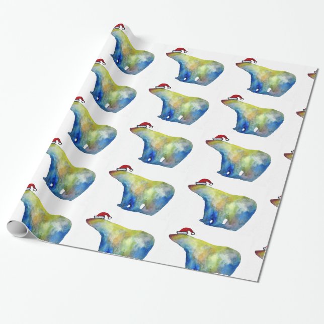 Wrapping Paper, 30 in x 6 ft Bear Santa Paper (Unrolled)