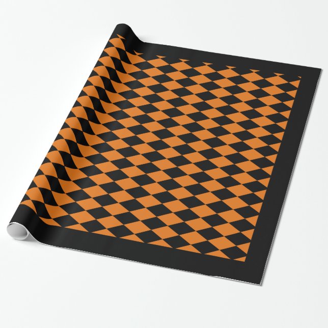 Wrapping Paper, 30" x 6' BLACK & ORANGE HARLEQUIN Wrapping Paper (Unrolled)
