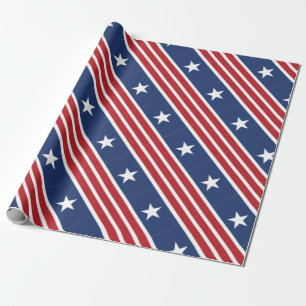 Wrapping Paper 4th of July Red Blue White Flag 