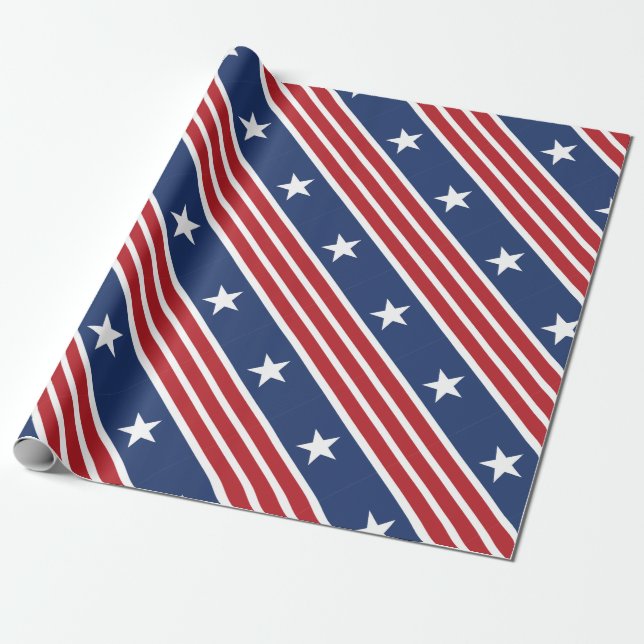 Wrapping Paper 4th of July Red Blue White Flag  (Unrolled)