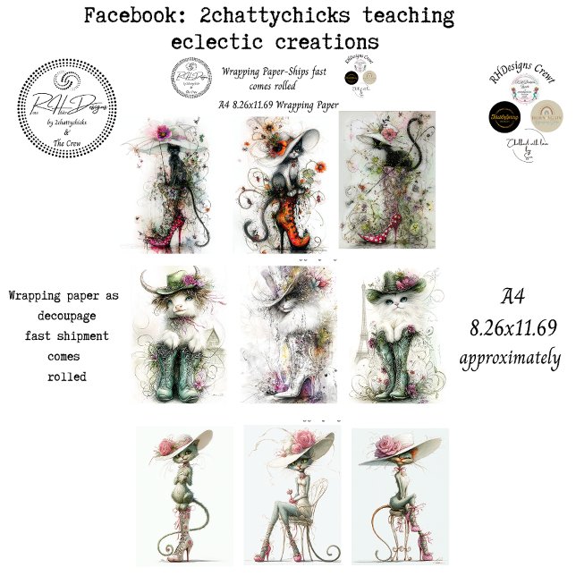 Wrapping Paper 9 A4 Designs Whimsical Cats Deco (Creator Uploaded)