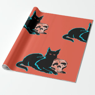 Wrapping Paper ANIMATED BLACK CAT WITH SKULL