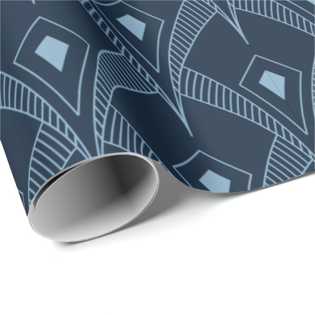 Wrapping Paper - Art Deco Fan Design Blue (Roll Corner)