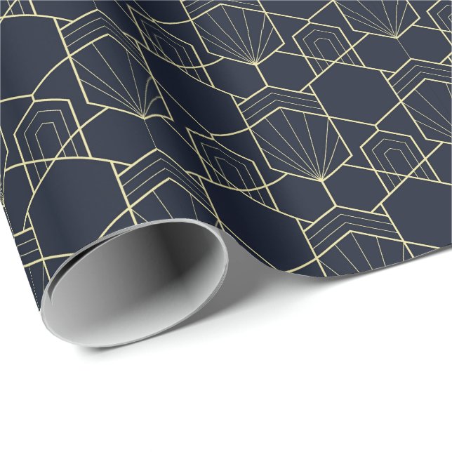 Wrapping Paper - Art Deco Gold and Dark Blue (Roll Corner)