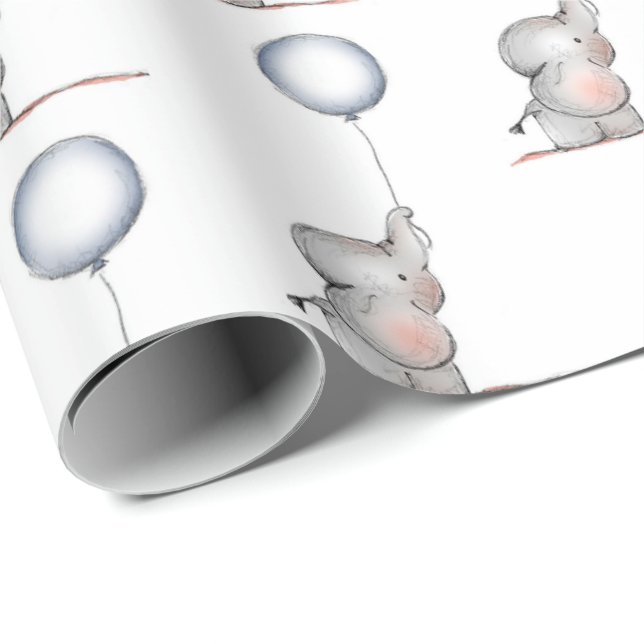 Wrapping Paper - Baby Elephants With a Balloons (Roll Corner)